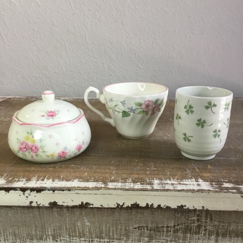 Pink Floral Fairy Cottagecore Regencycore Tea Cup Sugar Bowl Japanese Cup Set